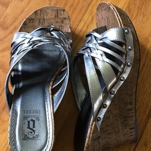 Silver Wedge Sandals SZ 6.5